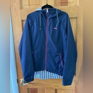 Helly Hansen Navy Windbreaker Women’s Size XS Hooded Zip Striped Lining